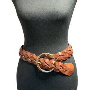 Leather Braided Belt with Large Circular Buckle